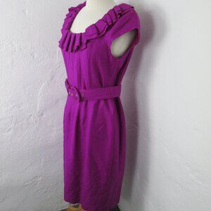 New Kay Unger Silk Cocktail Dress Women's Size 10 Purple Ruffle Pleated Neckline